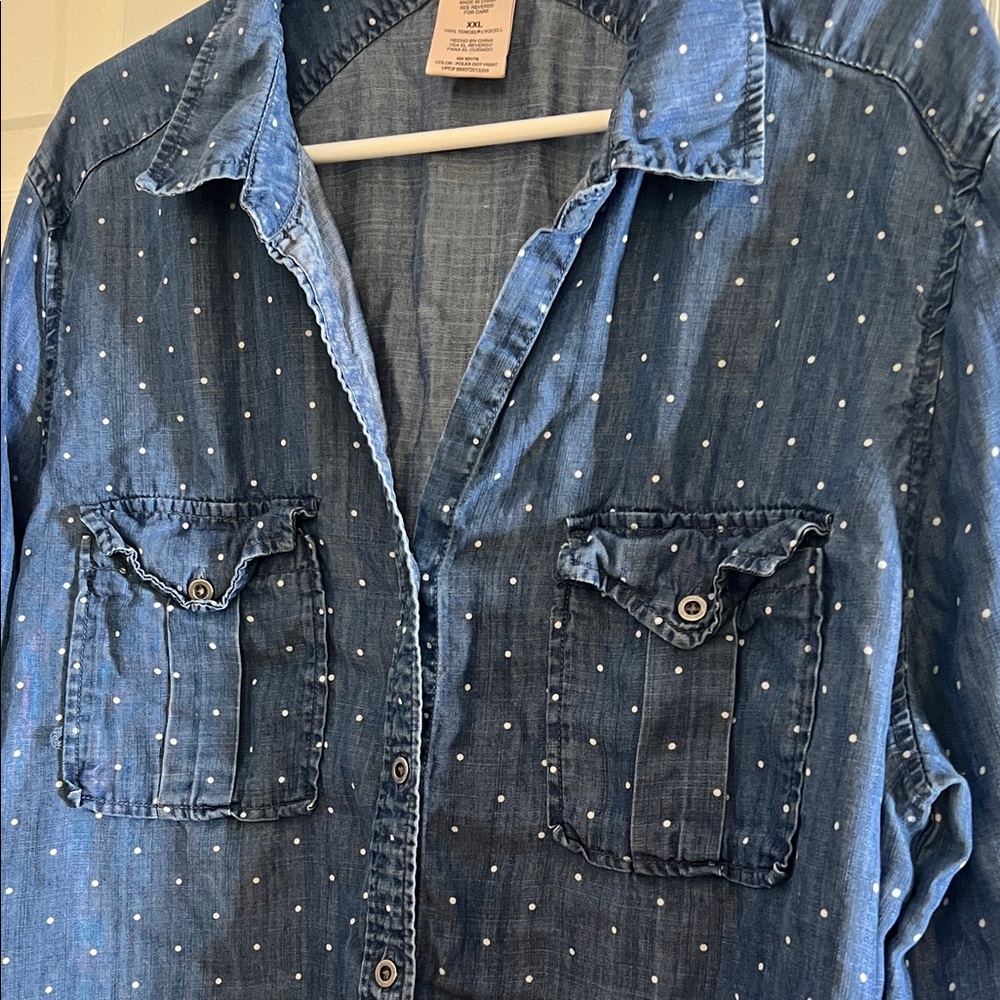 🚨Philosophy Blue Chambray Dress Polka Dots w Pockets🚨 - Picture 3 of 7